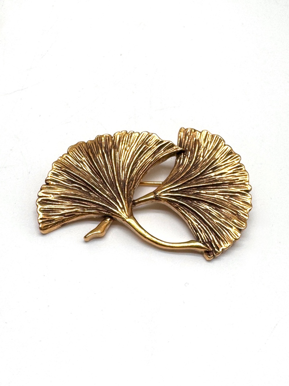 MFA Goldtone Ginkgo Biloba Leaf Brooch